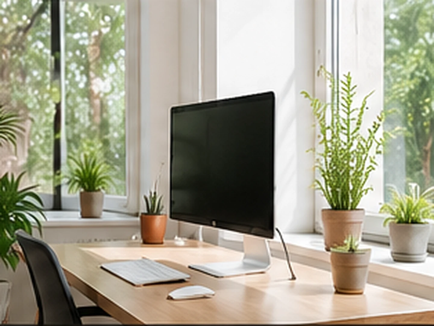 A clean desk with a laptop
